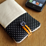 【M・iPhone6】スマホiPhoneケース（ピンドット／生成り×ブラック）受注制作