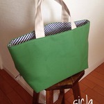 訳ありSALE‼︎ 1800円→50%OFF‼︎  帆布トート＊ストライプ (リーフグリーン)