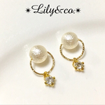 新作✴︎パール&ストーン✴︎ラウンド♡スターダストピアスorイヤリング