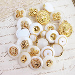 ■限定■豪華ミックス■30個入■11-18mm■ビンテージボタン (ツイン　ホワイトゴールドセット) [0864] 
