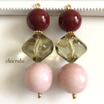 大ぶり ヴィンテージ風 レッド×ピンク ピアス/イヤリング