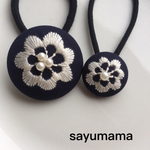 再販♡親子でお揃い♡刺繍くるみボタンのヘアゴム