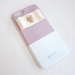 リボンつき❤️Android/iPhone対応【名入れ可能】KASII ビジューリボンつきバイカラー フェミニン プラスチックスマホケース
