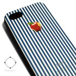 iphone5/iphone5s用/iphoneSE　軽量レザーケースiphone5カバー（ブルーストライプ×ブラック）ロンドンストライプ　赤リンゴ