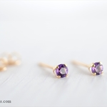14kgfアメジスト(4本爪/3mm) 天然石ピアス 送料無料