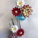 つまみ細工 髪飾り 赤白ピンクベージュ 結婚式 着物 浴衣 コットン