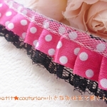 No.732-ROSE PINK　水玉サテンの二重フリルレース　２M ローズピンク