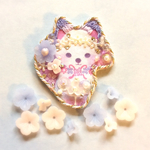 母の日にも！無料ラッピング　ラベンダーカラーのきつねさん刺繍ブローチ ゆめかわいいお花の国  無料ラッピング