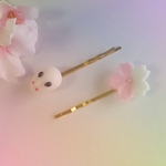 ◎再販１◎桜と雪うさぎさん練りきりのヘアピンセット.。o○