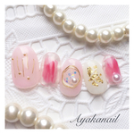 抜け感ピンク❤︎ワイヤー金箔ネイル