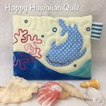 再販♡ジンベイザメのフラットポーチ☆ハワイアンキルト☆サンゴE1