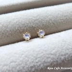 （1466）アウトレット☆大人気シリーズ☆3㎜ファセットカット☆AAA高品質レインボームーンストーンの一粒ピアス☆6本爪 ミルククラウン(^^♪