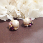 Purple＊コットンパールとビジューのピアス