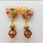 押し花レジンハート イヤリングorピアス