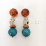 べっ甲カボション×トワイライトブルーアクリルビーズピアス/イヤリング