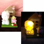 笛吹き天使のLEDキャンドルライトとLOVEエンジェルちゃんのお家★ウッド陶器オブジェ★インテリア置物