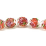 カラービーズ/9mm/5個/da231/レッド 花柄/カットビーズ/楕円/トンボ玉/パーツ