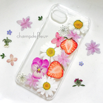 いちごのシャワー押し花iPhoneケース