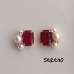 レトロレッド＊スクエアピアス（イヤリング）