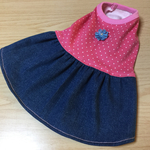 ペット服（ピンク水玉デニムワンピース
