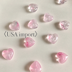 〈USA import〉 マーブルピンク×ホワイト アクリル ハートビーズ  (8個)
