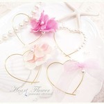 紫陽花フリル♡パールリボンのハートフープピアス/イヤリング