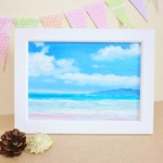 油絵原画『海』　額縁付き