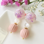 春のくすみcolorピアス♡スターチスのドライフラワーカボション おおぶりヴィンテージ風(pink)