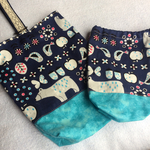 お子様用♡ シューズ袋＆コップ袋  動物柄 ネイビー×ブルー