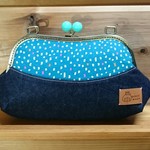 p様ご予約品＊ポチポチブルーのりんごちゃんバッグ（長財布もスッポリ大きめサイズ）