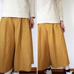 (sale♪限定1)綿麻マスタード▼タック入りすっきりパンツ▼フリー