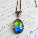 ・:*:・再販・:*:・blue×green glass　ネックレス　25×18ミリ
