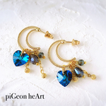 ピアス ❥Princess  月と蒼いハート耳飾り 〜マリーアントワネット〜