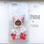 訳あり iPhone7 押し花iPhoneケース あじさい ねこ スマホケース