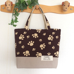 再販2☆【Ｓ】トートバッグ（肉球、犬、猫、足跡柄）茶色