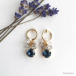 ＊一点再販です＊blue bijou bouquet＊海色スワロフスキーとクリスタルパールの美人イヤリング