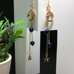 ラピスラズリと月と星の揺れるピアス