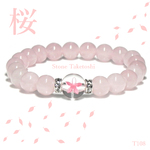 桜 手彫り水晶とローズクォーツの天然石ブレスレット【T108】