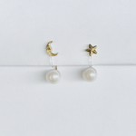 【樹脂ノンホールピアス】パールと星月イヤリング