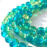 50粒◆クラックガラスビーズ(ブルー×イエロー)◆8㎜ラウンド