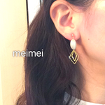 【再販2】アンティーク風ストライプと二連ひし形ピアス*イヤリング*ノンホールピアス*