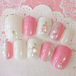 再販♡RUNA♪ローズピンクきらきらシェルブローチネイルチップ