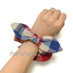 ラスト再販 ♡うさ耳リボンのシュシュ♡ 綿麻 チェック柄