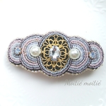 antique*°ビーズ刺繍バレッタ☆*。ブラック・パープル