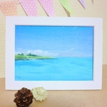 油絵原画『砂浜から』　額縁付き