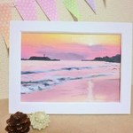 油絵原画『夕陽』　額縁付き