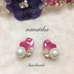 ミニバラ×パール×ビジュー♡のピアス♡