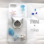 猫と海ガメ 選べる スマホリング スマホケース ギャラクシー/エクスペリア iPhoneケース iPhone8/plus iPhoneX/se iPhone7/6
