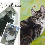 猫のメルヘン似顔絵 【モデルさん掲載NGの方】【キャンセルOK】【オーダー】手描き 愛猫の肖像画 （額付 / ホワイト）A4 スタンド付き  