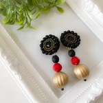 パール&ビーズ刺繍イヤリング2（ブラック）